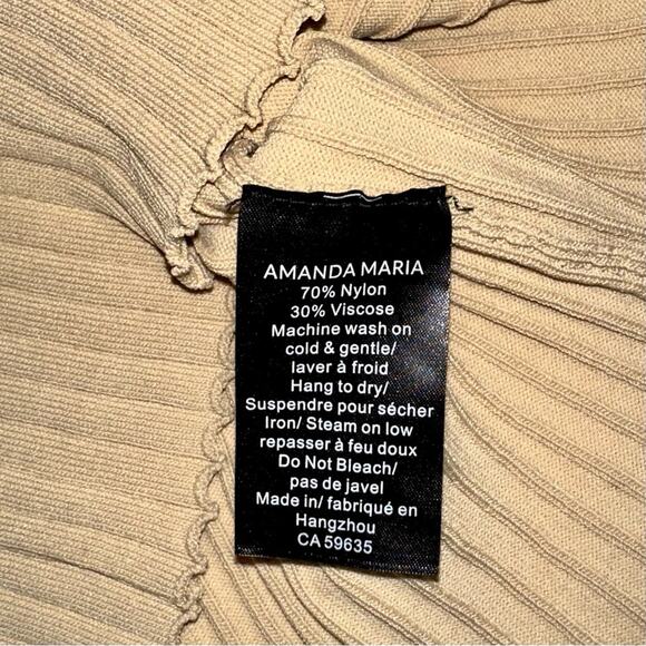 Amanda Maria Nude Tan High Neck Ribbed Tank Top Size Medium - Picture 7 of 10